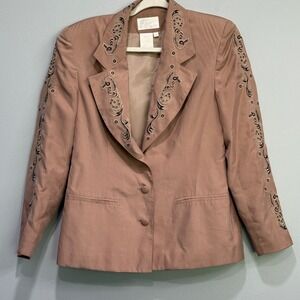 Apart Mauve Silk Blend Embroidered Seahorse Blazer Jacket Womens 4 Vintage